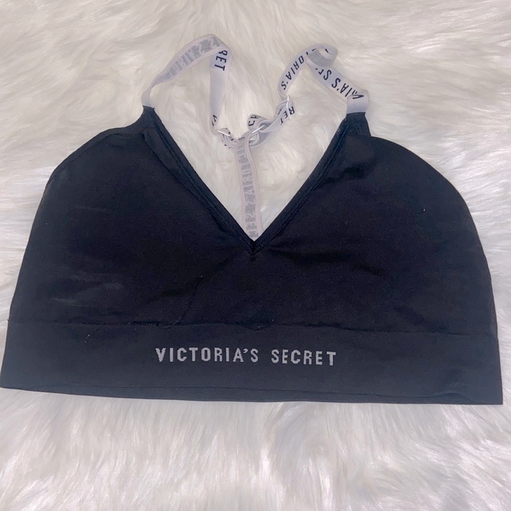 Victoria’s Secret black logo straps bralette sports bra size XL extra large - Picture 2 of 7